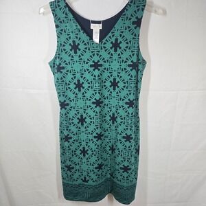 Magnolia Grace Perissa Reversible Shift Dress Green Navy Geometric‎ Print Size L